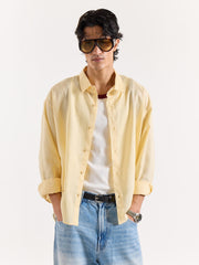 Light Yellow Linen Cropped Shirt